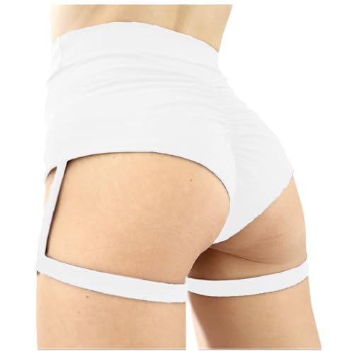 Generisch Scrunch Butt Leggings Mujer Pantalones Cortos Deportivos Push Up Booty Sin Costuras Biker Yoga Fitness Gym Shorts Cintura Alta Pole Dance Volantes Bikini Rave Cut Out Clubwear, Blanco, M