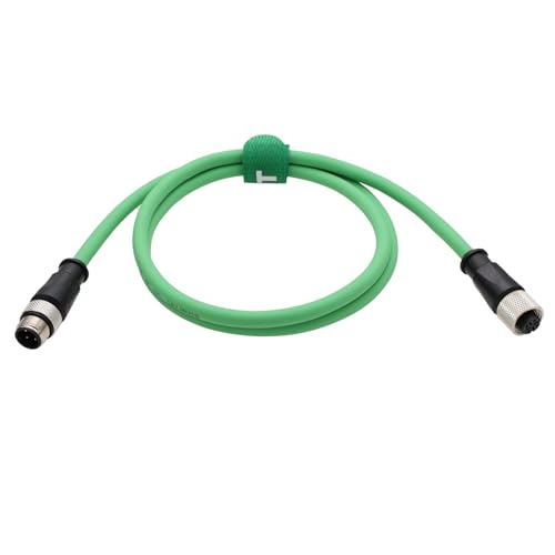 HangTon Ethernet Camera M12 4 Pin D Code Male to M12 4 Pin D Code Female Extension Cable for Industrial Application Network CAT5e Shielded Flexible 1m