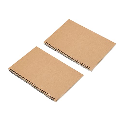 PATIKIL B5 Lined Spiral Notebook, 2 Pack 6.7" x 9.8" Soft Cover 60 Sheets/ 120 Pages 9mm Ruled Paper for Journal Writing Travel, Brown Cover