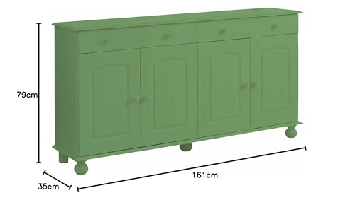Image of APRODZ Solid Wood Sideboard Cabinet for Living Room | Wooden Storage Cabinet with 3 Drawers & 3 Doors | Kitchen Crockery Cabinet | Drawer Cabinet for Dining Room Bedroom | 161x35x79 cm,Mossy Garden