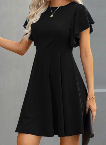 Happy Sailed Cocktail Dresses for Women Spring Summer Ruffle Sleeve Crewneck High Waist Flowy A Line Mini Dress3