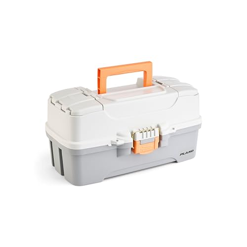 Image of Plano Three-Tray Tackle Box, Light Grey /Dark Grey, Rust-Proof Brass Latch, Top-Access Tray with Deep Storage, Made in the USA, Portable Fishing Gear Storage Organizer