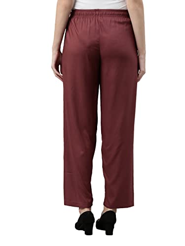 Image of GO COLORS Women Solid Mid Rise Relaxed Fit Viscose Casual Pants