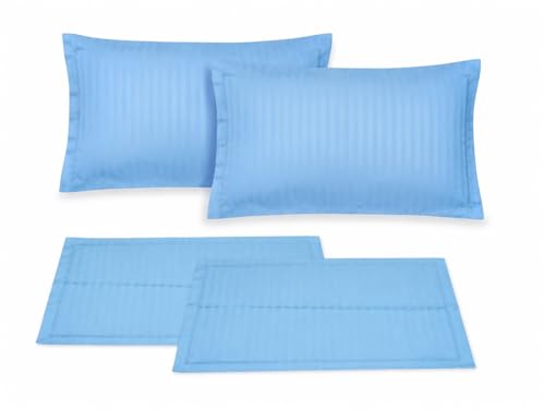 Image of Cotton Solid Striped Pillow Covers | Ultrasoft Breathable Envelope Closure| Pack of 2 Pillow Covers Standard Size (27 x 17 Inches) (Blue)