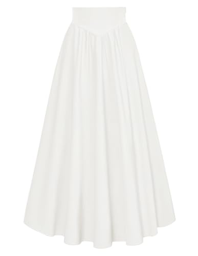 Damen Ren Faire Faltenrock Cosplay Gesmokt Elastische Taille Fairycore Rock Weiß L