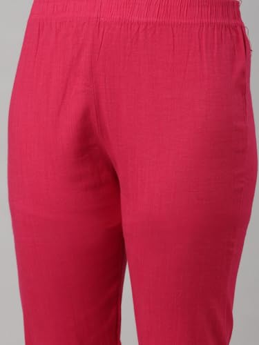 Image of MINELLI Women Solid Cigar Pants, Cotton Lycra Slub Fabric, Elasticated Waistband, Pull On Style, Regular Fit Bottom Wear for Western and Ethnic Wear
