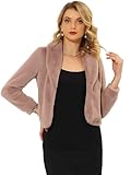 Allegra K Women's Fur Coat Fasion Winter Open Front Cropped Jacket Lapel Long Sleeve Fluffy Faux Fur Coat Small Dusty Pink