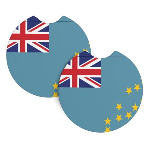 WZYWHJ Lot de 2 dessous de verre en caoutchouc de qualité avec motif drapeau de Tuvalu - Facile à nettoyer - Protège l'intérieur du véhicule