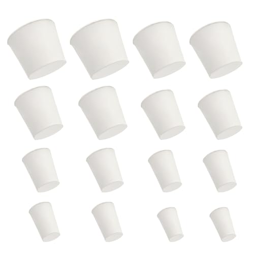 Qancekoo - Qancekoo 16pcs Solid Rubber Stoppers, Laboratory Rubber Plug, Tapered Hole Bung for Pipe Tank Bottle Sealing, 8 Different Sizes (White)