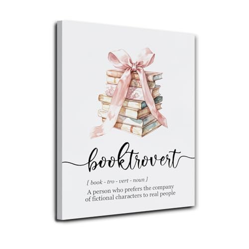 JINYO Booktrovert Canvas Wall Art Framed, Reading Nook Corner Decor, Library Decor, Gifts for Book...
