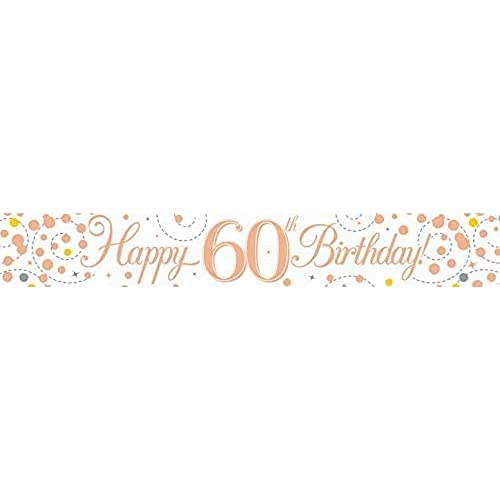 9ft Banner Sparkling Fizz 60th Birthday White & Rose Gold Holographic