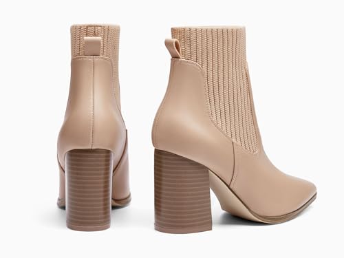 Image of Coutgo Women Ankle Boots Sock Booties Pointed Toe Chunky Stacked High Heel Knit Chelsea Winter Dress Booties