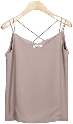 Van Royal Womens Camisole Tops V Neck Elegant Women Chiffon Camis Tank Tees (Khaki, M)