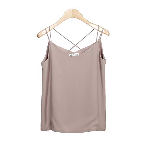 Van Royal Womens Camisole Tops V Neck Elegant Women Chiffon Camis Tank Tees (Khaki, M) #TOP20