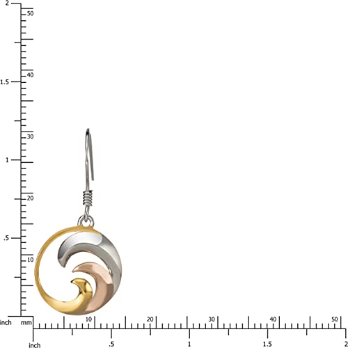14K Gold Plated Tri-Color Sterling Silver Ocean Wave Dangle Earrings2