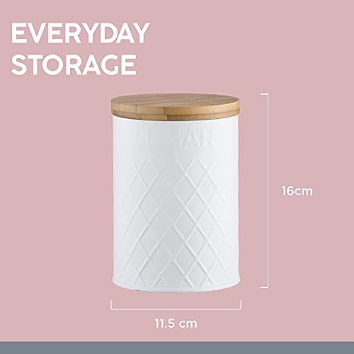 Typhoon Living Embossed Storage Canister, Stainless-Steel, White Sugar Jar, 11.5 x 11.5 x 16 cm