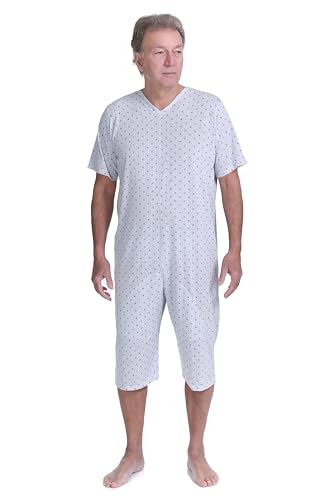 Ferrucci Pyjama Sanitaire Comfort à Manches Courtes et Pantalon Court avec 1 Fermeture Éclair/Zip au Dos pour l'été, bleu ciel, L