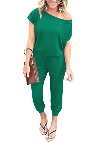 Image of PRETTYGARDEN Jumpsuits for Women Summer Off Shoulder Romper | Short Sleeve Drawstring Waist, Jogger Jumpers with Pockets, One Piece Spring Break Outfits, Vacation Travel Lounge Clothes