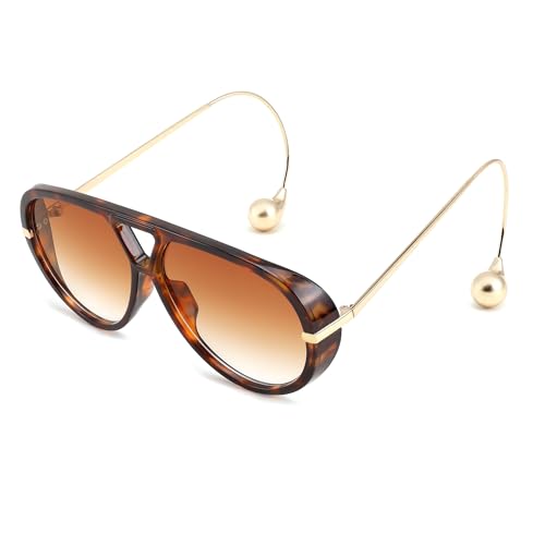 FEISEDY Oversized Aviator Sunglasses With Earring Design for Women Large Big Frame Luxury Designer Shades for Ladies B0296