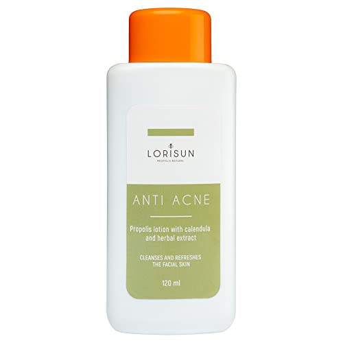 LORISUN | Loción Antiacne con Propolis, Caléndula y Camomila | Combate Poros, Espinillas, Puntos Negros y Acne| Hidrata y protege la piel| Antiinflamatorio, antioxidante y antibacteriano natural|120ml