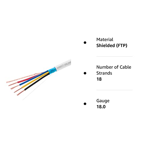 Cables Direct Online, Bulk 18/4 Shielded Stranded Conductor Alarm Control Cable 500Ft Fire/Security Burglar Station Wire Security (Shielded (Ftp), 18/4, Stranded, 500Ft) #TOP4