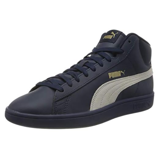 PUMA Unisex Smash V2 Mid L Sneaker, Peacoat Puma vitt guld - 38.5 EU