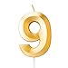 Produktbild LUTER Goldene Kerzenzahl zum Geburtstag mit Speziell 3D Design, Nummer Kerzen Anzahl Kerzen Geburtstagkerzen Cake Topper Dekor für Cupcake Torten und Kuchen (Mittelgroße Nummer 9)