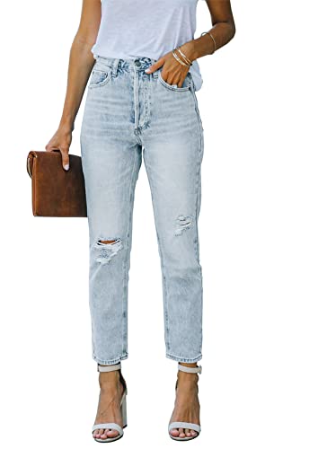 Women's Ripped High Waisted Jeans Distressed Stretch Straight Jean Denim Pants