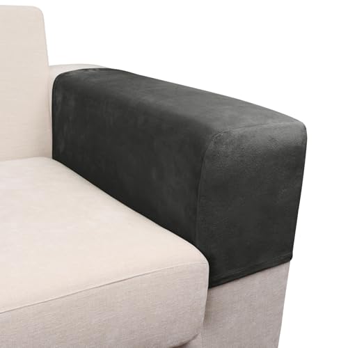 Image of Couch Arm Covers 2 Pcs Sofa Armrest Covers Stretch Couch,Armrest Cover for Chairs Scratch-Resistant Sofa Arm Cover Armchair Slipcovers,Grey