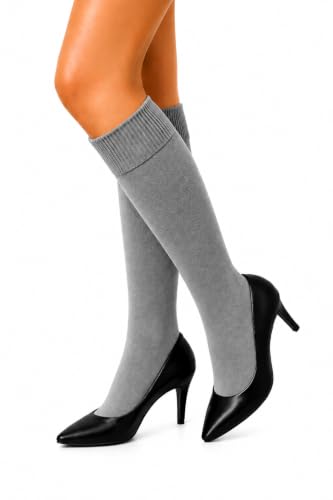 Meia Feminina Cano 3/4 Fashion de Algodão Tamanho 34 ao 39 – Confortável, Macia e Elástica para Botas, Uniformes e Uso Diário (Cinza)
