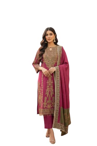 Image of Amazon Brand - Tavasya Womens Ethnic Motifs Embroidered Kurta Pant Set With Designer Long Dupatta