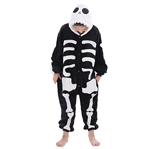 Hibciga Kids Onesie Costumes Animal Cosplay For Boys Girls Halloween Warm Plush One Piece Black Skeleton L #TOP1