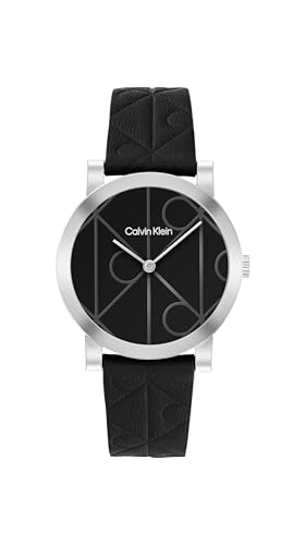 Calvin Klein Women’s CK Monogram Leather Watch, 32mm Case – Iconic Patterned Dial, Timeless Minimalist Style - Gift for Her