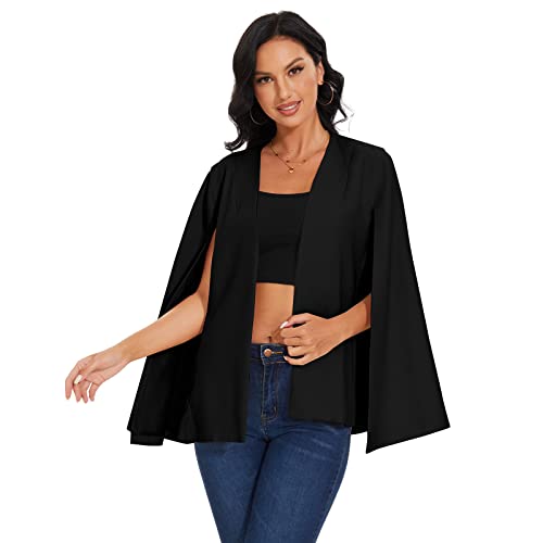 Womens Cape Blazer - Split Sleeve Open Front Casual Jacket Coat Workwear Elegant Formal Cape Coat2