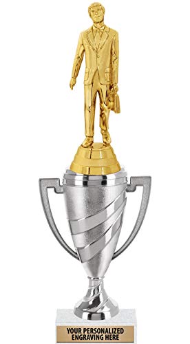 Crown Awards Salesman Trophy, 11" Silver Cup Salesman Trophies Includes Free Engraving, 10 Pack
