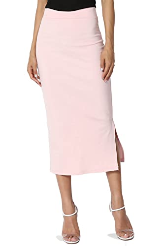 Themogan Women's Side Slit Ponte Knit High Waist Mid-Calf Pencil Skirt Light Pink S #TOP6