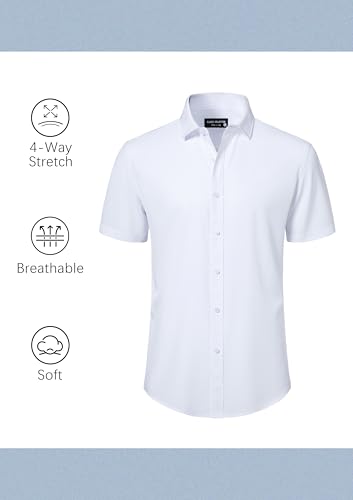 Mens Short Sleeve Dress Shirts Stretch Casual Button Down Shirts Solid Regular Fit Formal Shirt3