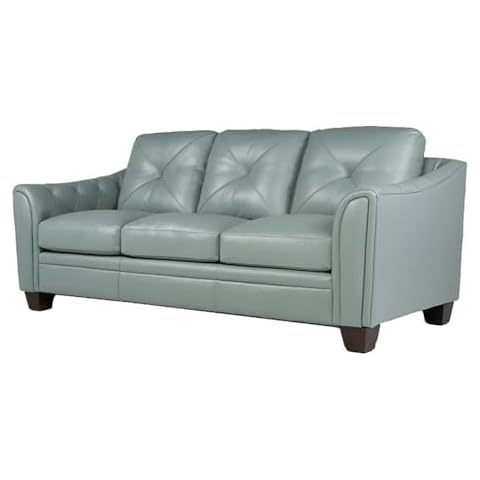 MAKLAINE 21" Transitional Leather Tufted Fitted Back Sofa in Spa Green Cover