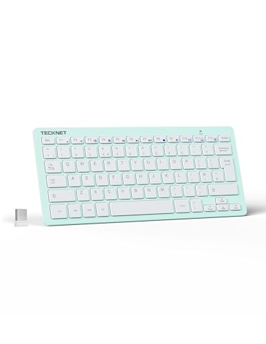 TECKNET 2.4G Wireless Keyboard For Windows/Chrome OS, UK Layout Compact Mini Keyboard, Small Silent Whisper-Quiet Keyboards with 12 months Battery Life (Green)
