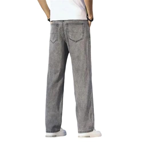 Men's Ice Silk Jeans Blue Denim Pants Thin Lightweight Straight Stretch Casual Business Classic Trousers