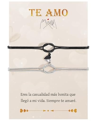 SUNSH Regalos San Valentin Hombre Mujer - 2PCS Pulsera Mujer Pulsera Parejas, Regalo Marido Esposa Novio Novia - Regalos Navidad Aniversario Cumpleaños, Pulseras Magnética Parejas-Negro Plata | Ya disponible en tu tienda friki favorita! En mundofriki.es!