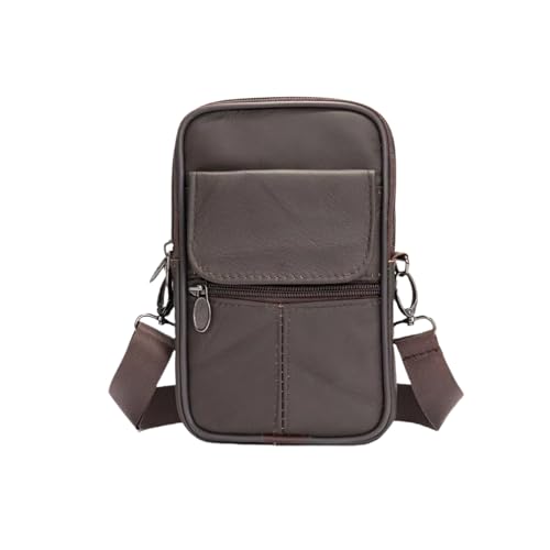 Bolsas de cuero para hombre, bolso de hombro pequeño para cinturón y bolsa multifuncional para teléfono móvil, cartera y pasaporte, diseño 4 en 1 estilo marrón vintage con correas de hombro