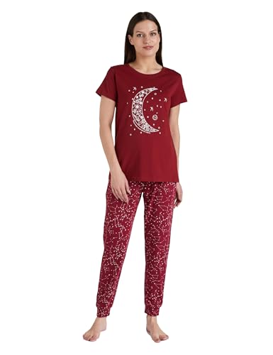 Image of Amazon Brand - Symbol Women Cotton T-Shirt and Jogger Night Suit | Two Piece Set| Regular Fit (Available in Plus Sizes)