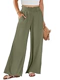 ANRABESS Womens Linen Pants 2025 Summer Casual Loose Wide Leg Palazzo Pants Spring High Waist Flowy Beach Trousers Outfits Green Small