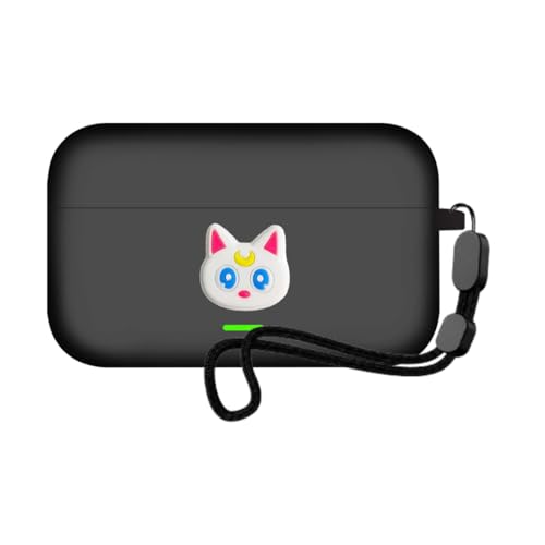 Image of Anvique Silicone Case Cover for Realme Buds T500 Pro, Shockproof Protective Earbuds Cover with Keychain Hook, Anti-Scratch Soft Silicone Skin, Full Body Protection Case (CuteCat Lanyard)