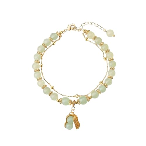 Bracelet Hetian Jade et feuille d'or, bijou de prestige en perles ajustables pour femme