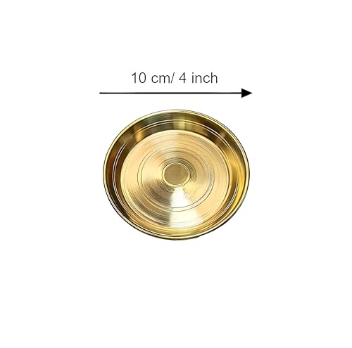 Image of Pooja Small Pital Thali & Glass Set for Bhog /Prasad || Pure Brass Thala & Glass Set for Puja Home Temple & Laddo Gopal || Pittal Ka 1pcs Thala /Plate & 1pcs Glass
