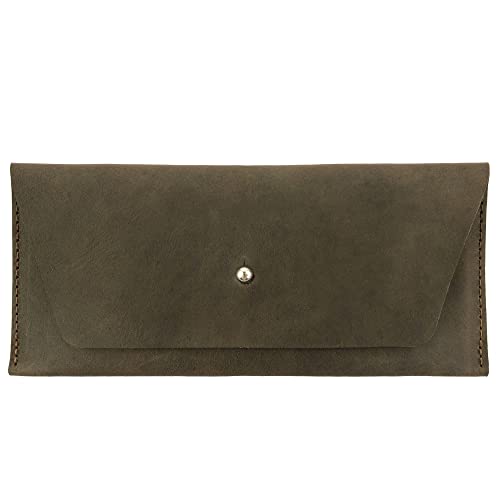 Image of Hide & Drink, Long Utility Pouch, Stylish Wallet for Carrying and Storing Cash, Clutch Bag, Full Grain Leather, Handmade, Dark Jade