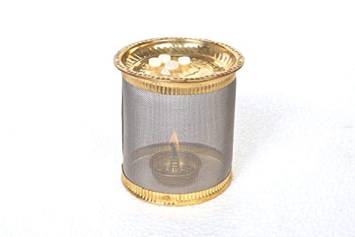 TULJA ENTERPRISES Unbreakable Diya Wind Guard/Tulsi or kartika Deepam/Steel Mesh with Brass Beading Deepak Wind Cover/Aroma Diffuser/Camphor or Kapur Diffuser/Medium (3x3.5in)