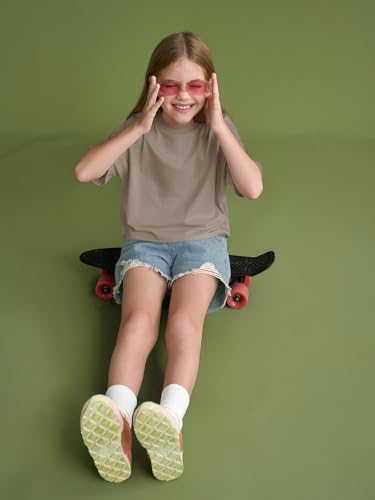 Image of Girls Athletic Oversized Crop Tops Kids Drop Shoulder Short Sleeve T Shirts Workout Tees 5-14 Years